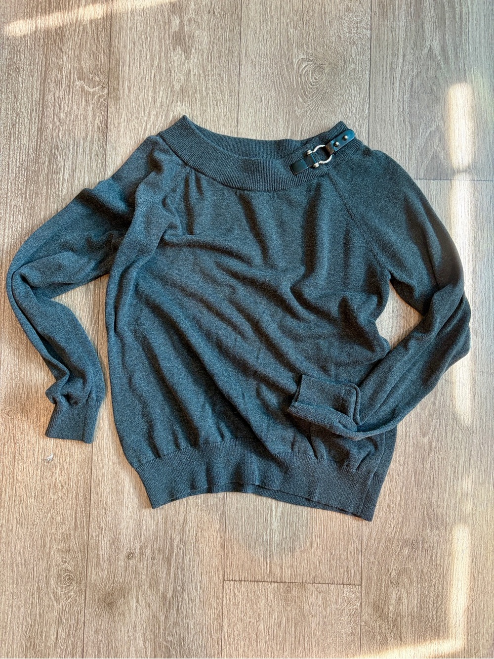 Ralph Lauren Charcoal Gray Buckle Strap Sweater